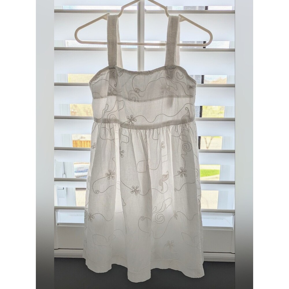 Girls' White Lightweight Sleeveless Floral-Embroidered Dress w/Wide Straps